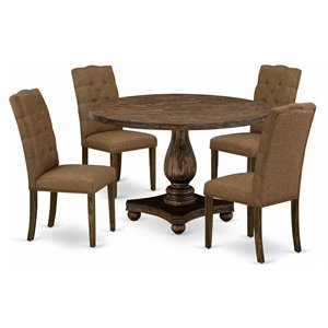Pemberly Row 5-Piece Dining Set in Distressed Jacobean with Brown Chairs
