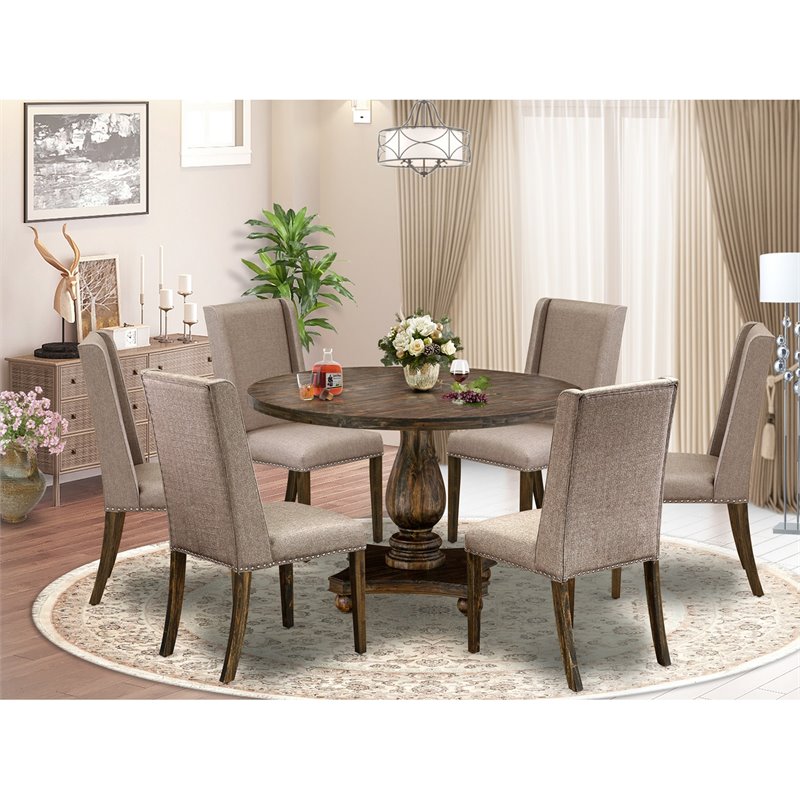Pemberly Row 7-Piece Wood Dining Set in Distressed Jacobean Finish