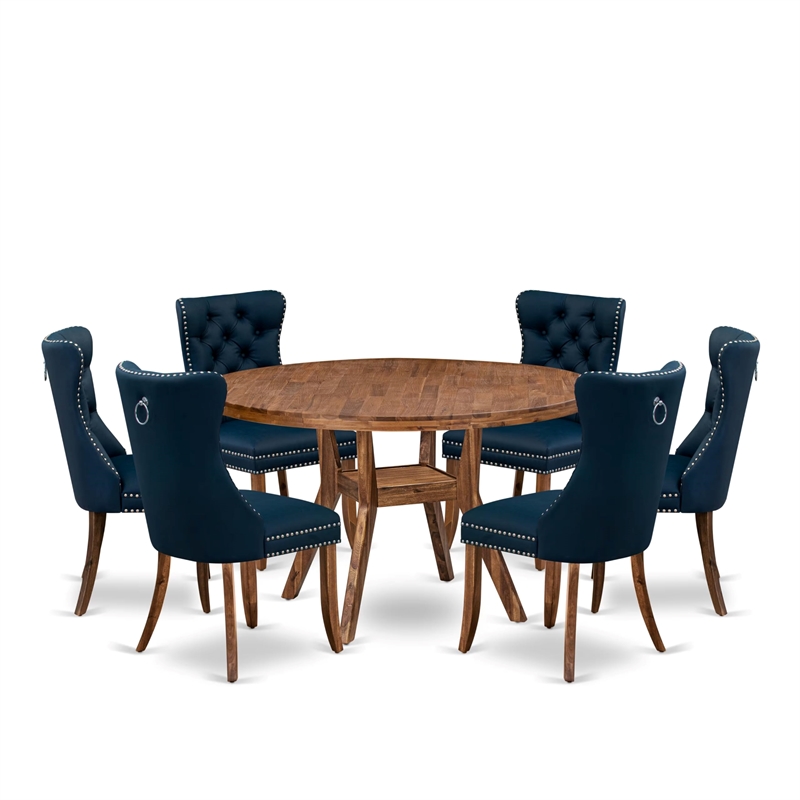 Pemberly Row 7-Piece Round Kitchen Table Set in Antique Walnut Finish