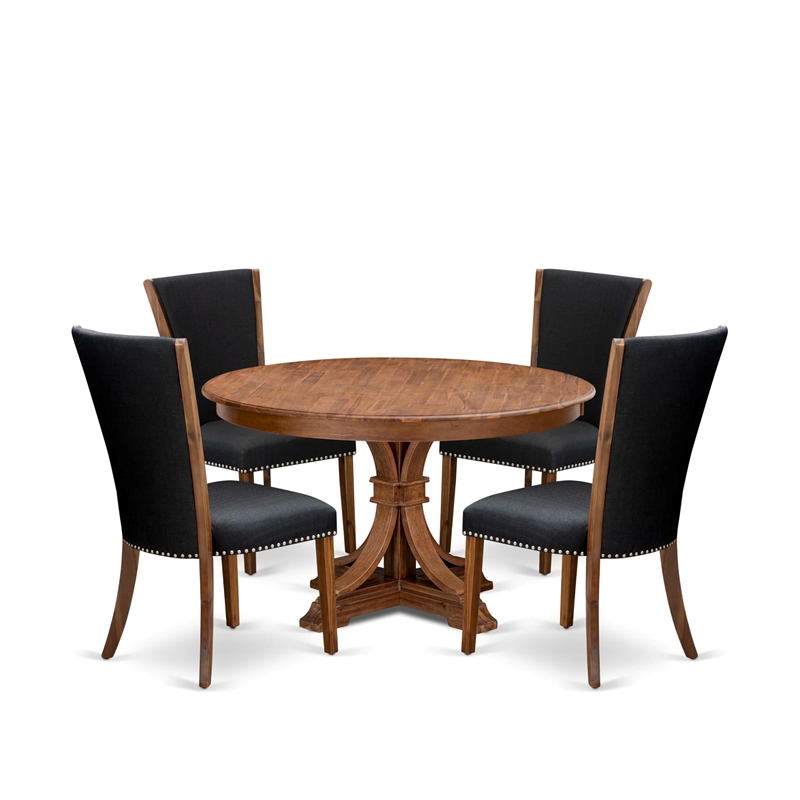 Pemberly Row 5-Piece Round Wood Dinette Set in Walnut Finish