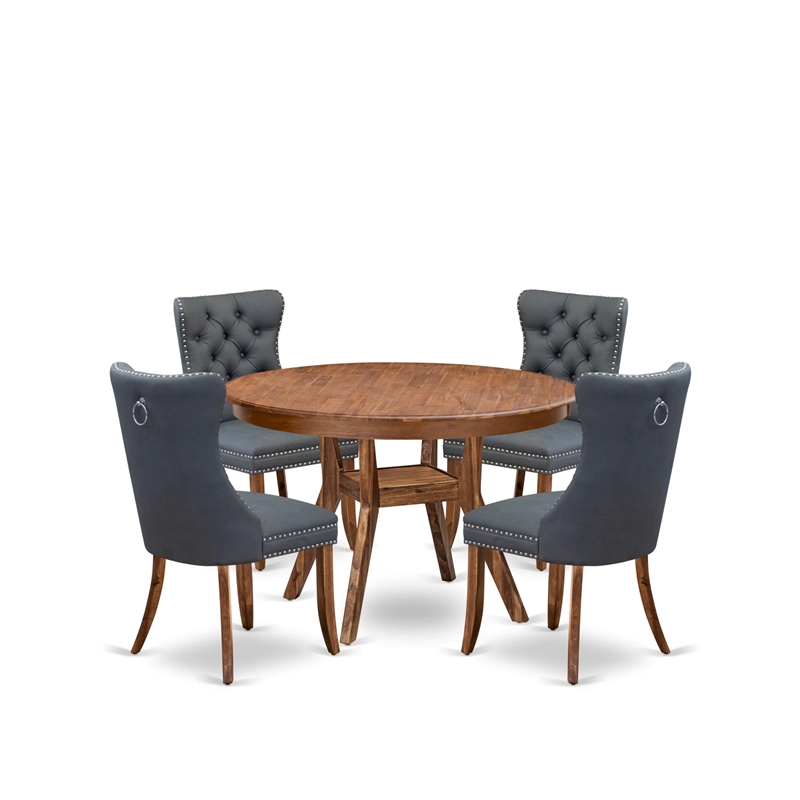 Pemberly Row 5-Piece Walnut Dining Set with Faux Leather Upholstery