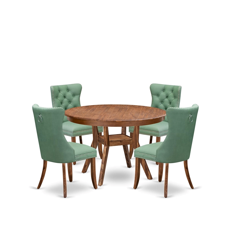 Pemberly Row 5-Piece Modern Walnut Dining Set with Faux Leather Chairs