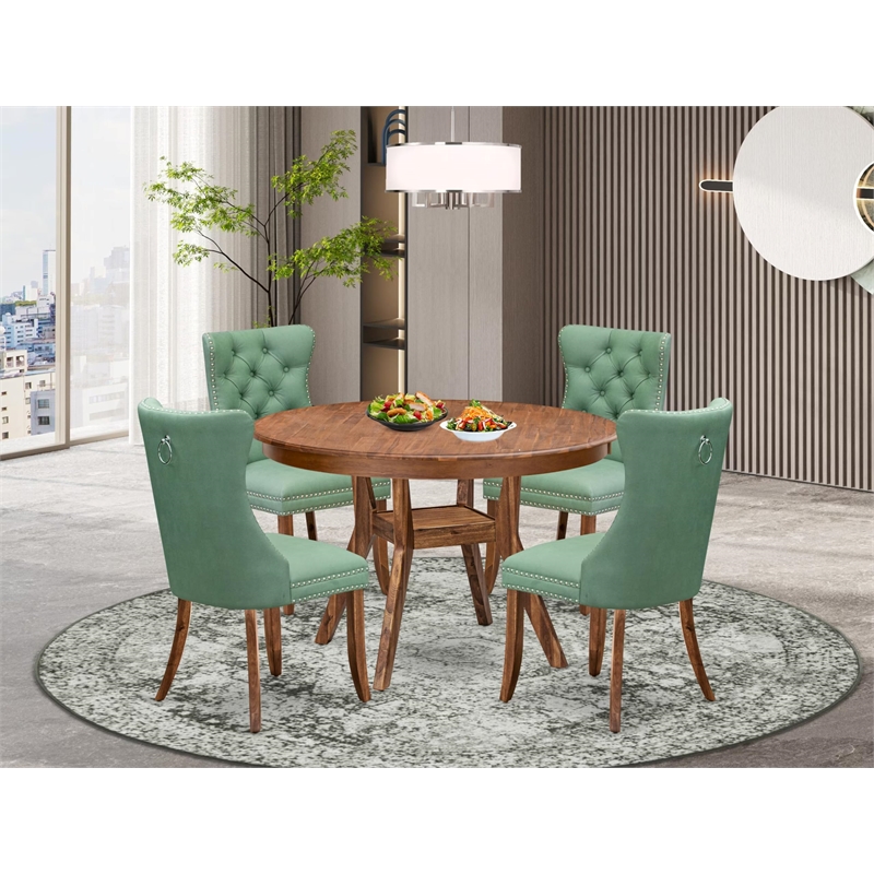 Pemberly Row 5-Piece Modern Walnut Dining Set with Faux Leather Chairs