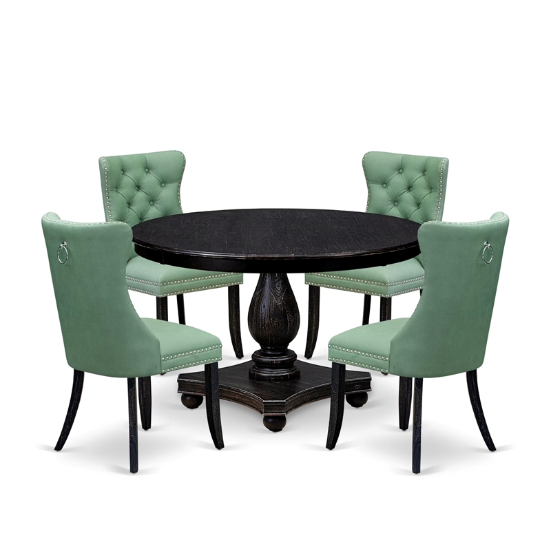 Pemberly Row 5-Piece Round Dining Set with Rubberwood Table in Black Finish