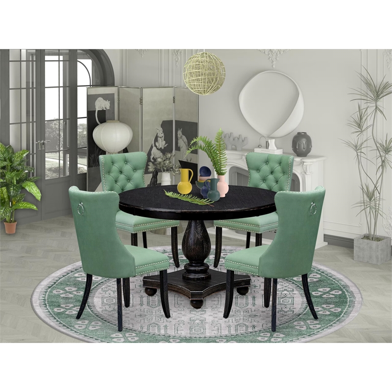 Pemberly Row 5-Piece Round Dining Set with Rubberwood Table in Black Finish