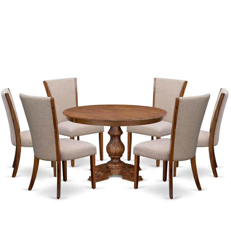 Pemberly Row 7-Piece Round Walnut Dinette Set with Upholstered Chairs