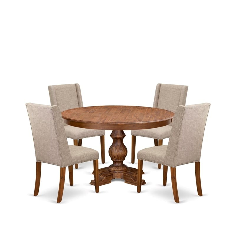 Pemberly Row 5-Piece Walnut Dining Room Set with Round Table and Chairs