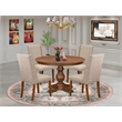 Pemberly Row 5-Piece Dining Set in Antique Walnut Finish with Linen Seats