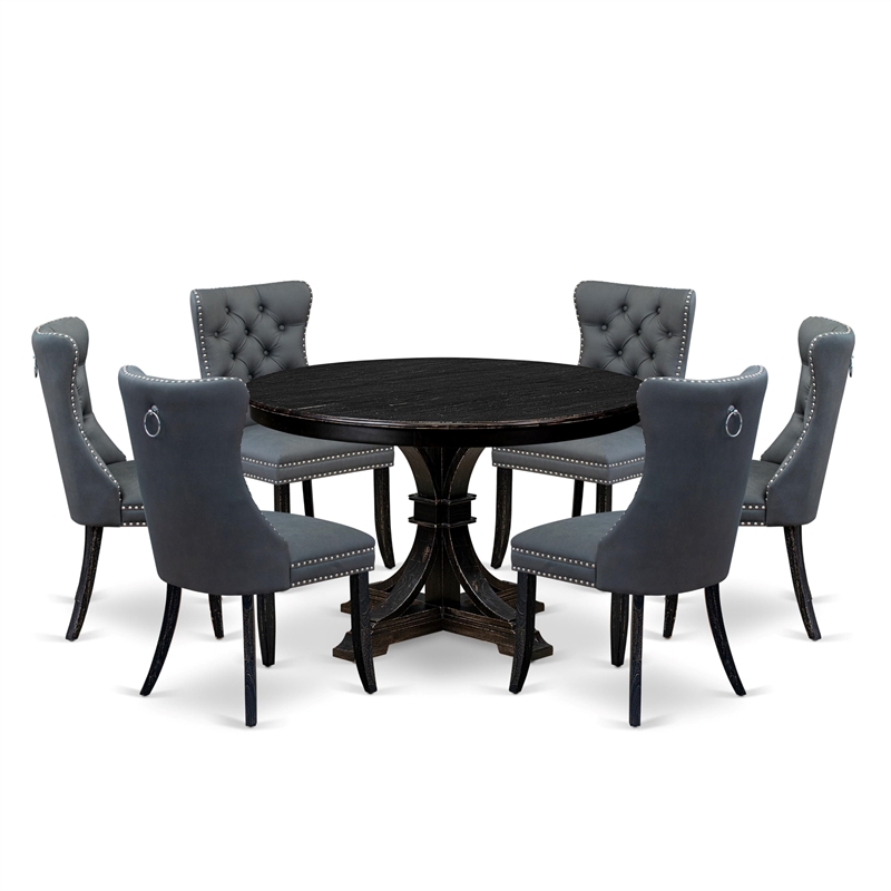 Pemberly Row 7-Piece Sand Blasted Black Acacia Dining Table Set