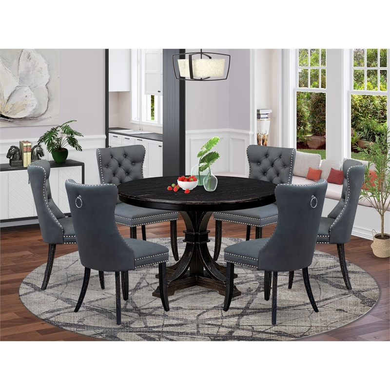 Pemberly Row 7-Piece Sand Blasted Black Acacia Dining Table Set