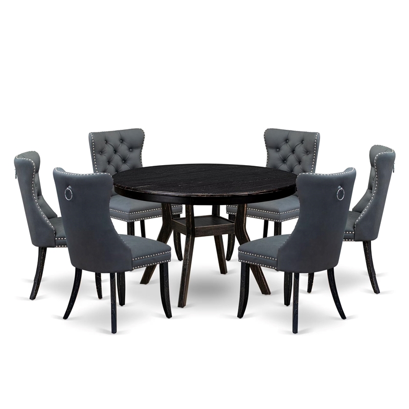 Pemberly Row 7-Piece Acacia Wood Dining Set in Black Finish