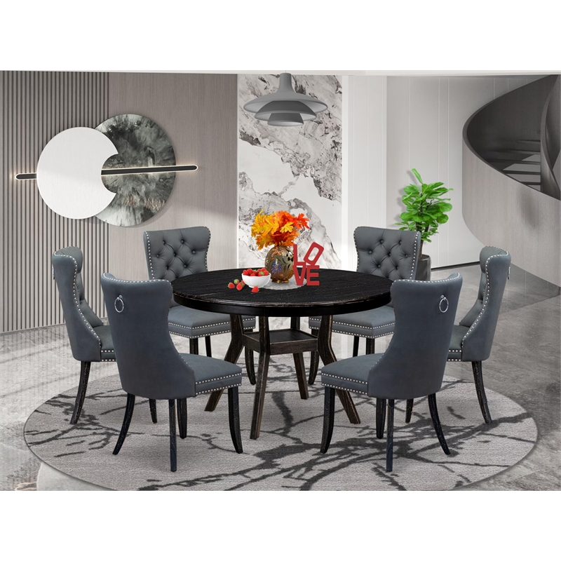 Pemberly Row 7-Piece Acacia Wood Dining Set in Black Finish