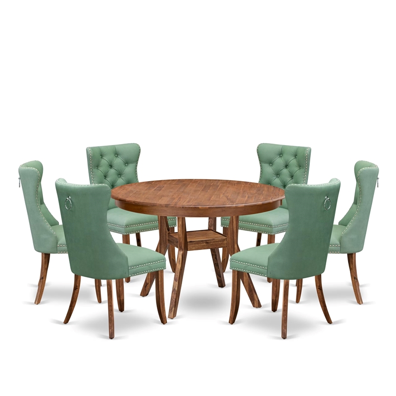 Pemberly Row 7-Piece Mid Century Wood Dining Set in Walnut Finish