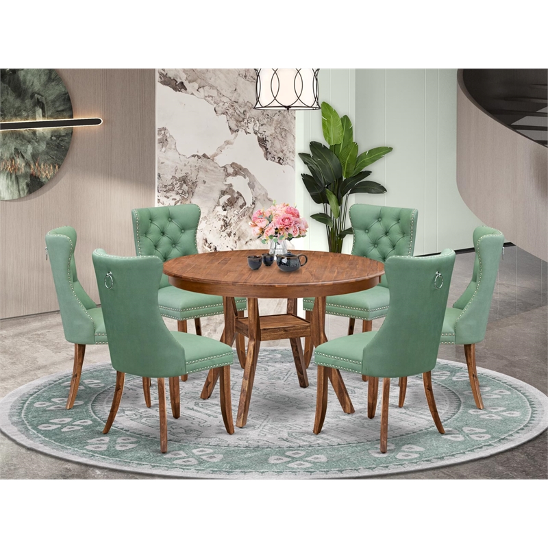 Pemberly Row 7-Piece Mid Century Wood Dining Set in Walnut Finish