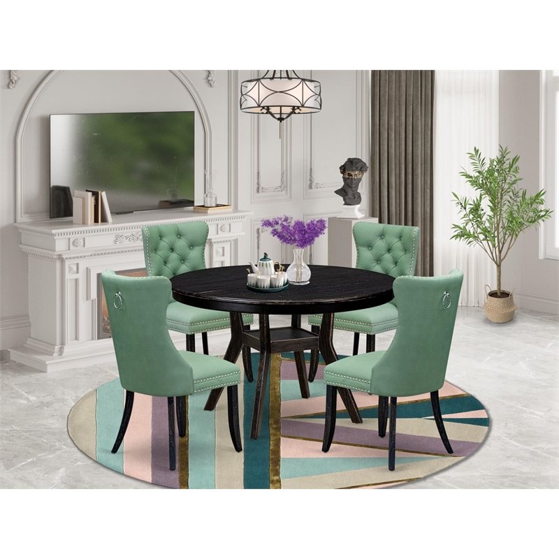 Pemberly Row 5-Piece Round Wood Dining Table Set in Black Finish