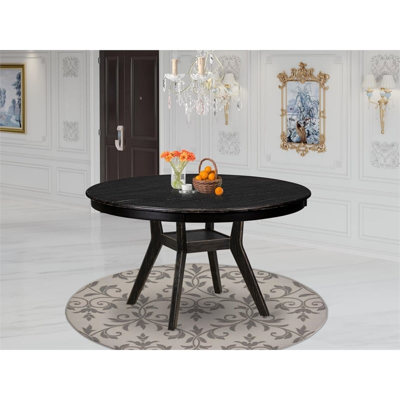 Pemberly Row Modern Round Dining Table in Sand Blasted Black Finish