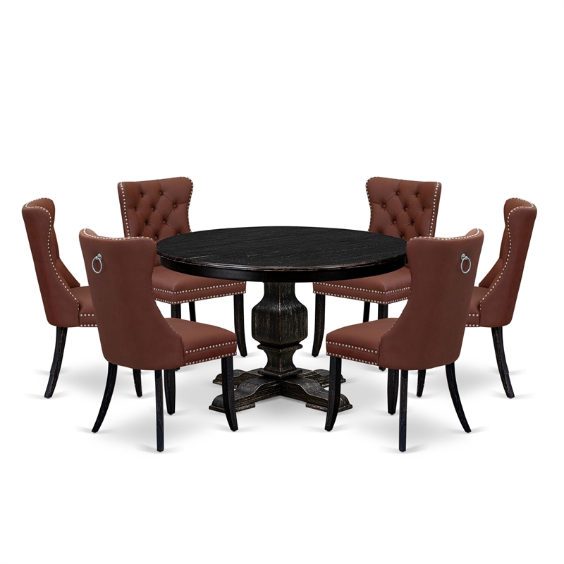 Pemberly Row 7-Piece Round Dining Set with Faux Leather Upholstery