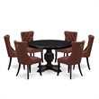 Pemberly Row 7-Piece Round Dining Set with Faux Leather Upholstery