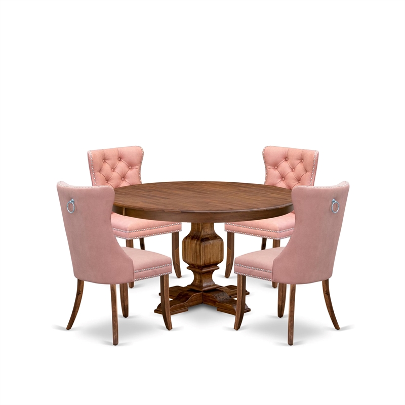 Pemberly Row 5-Piece Dining Table Set in Walnut Finish with Wood
