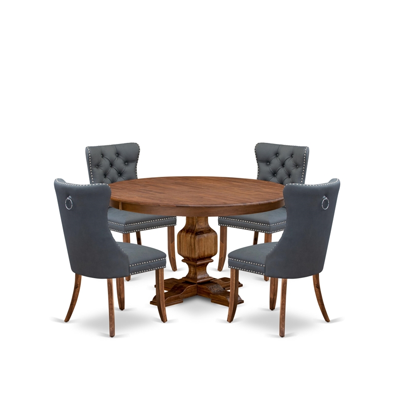 Pemberly Row 5-Piece Kitchen Dining Set in Walnut Finish with Wood