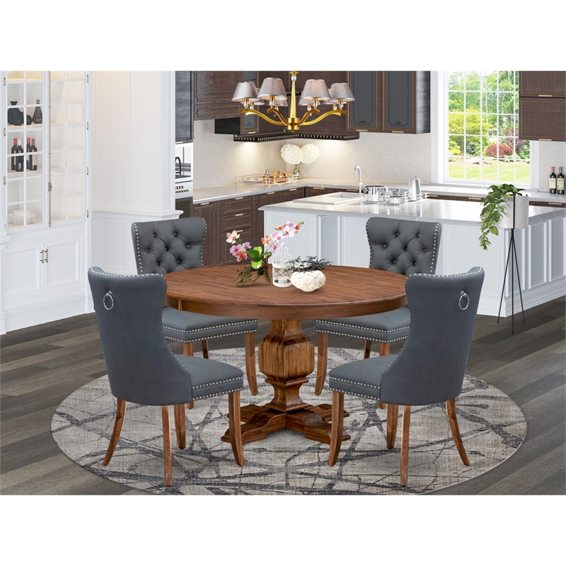 Pemberly Row 5-Piece Kitchen Dining Set in Walnut Finish with Wood