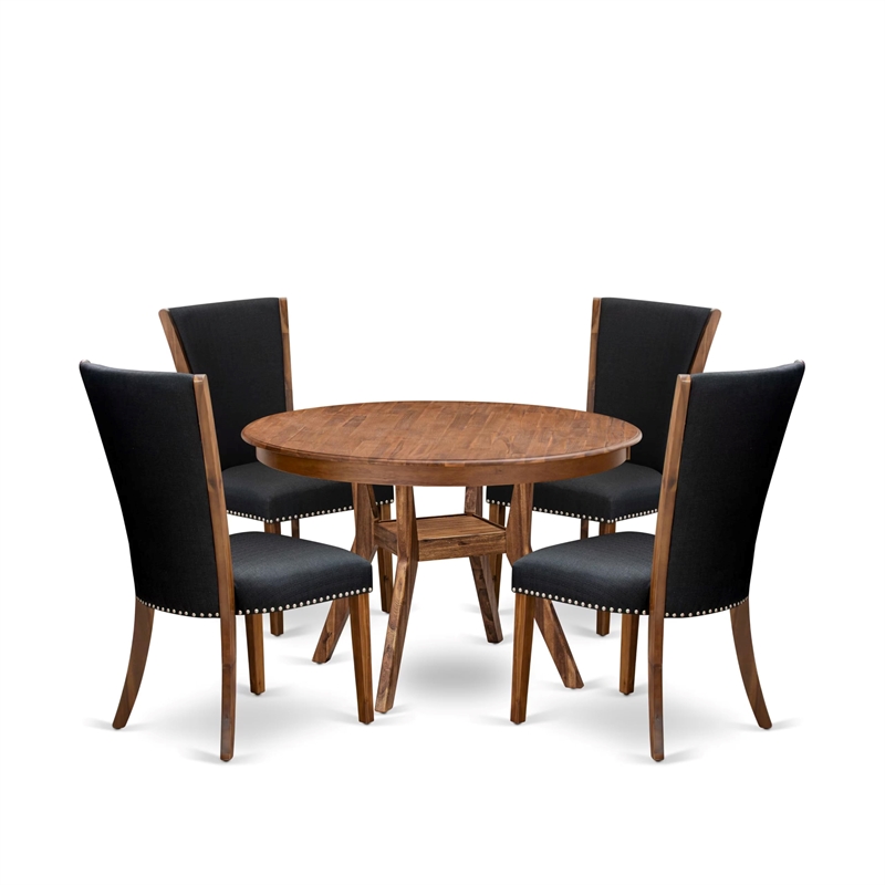 Pemberly Row 5-Piece Round Kitchen Table Set in Walnut Finish