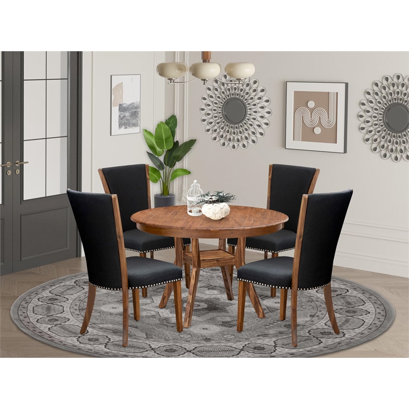 Pemberly Row 5-Piece Round Kitchen Table Set in Walnut Finish