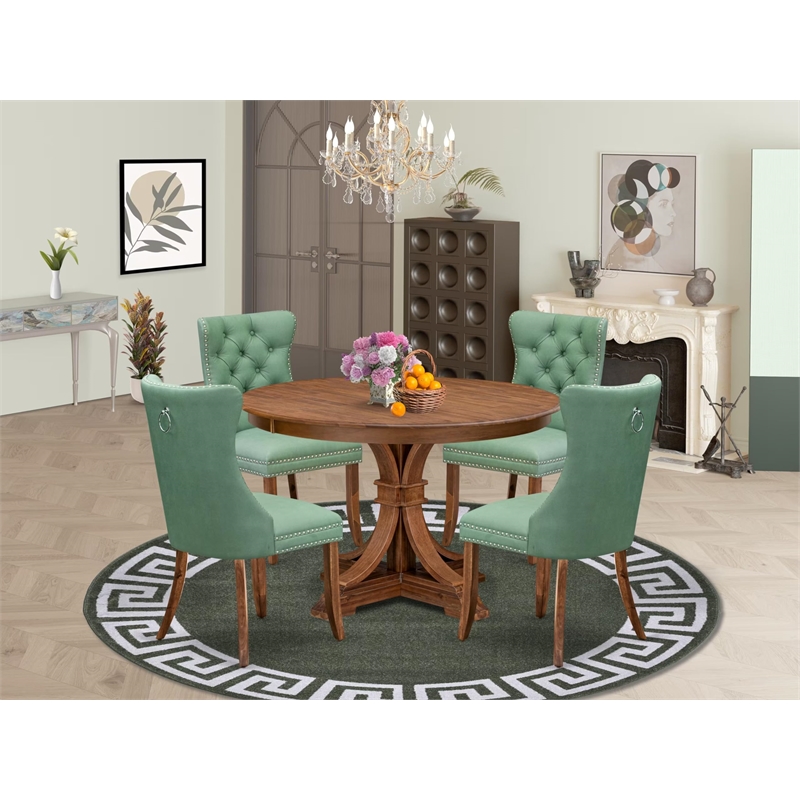 Pemberly Row 5-Piece Dining Set in Antique Walnut Rubber Wood