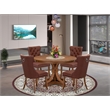 Pemberly Row 5-Piece Mid Century Dining Set in Walnut with Faux Leather