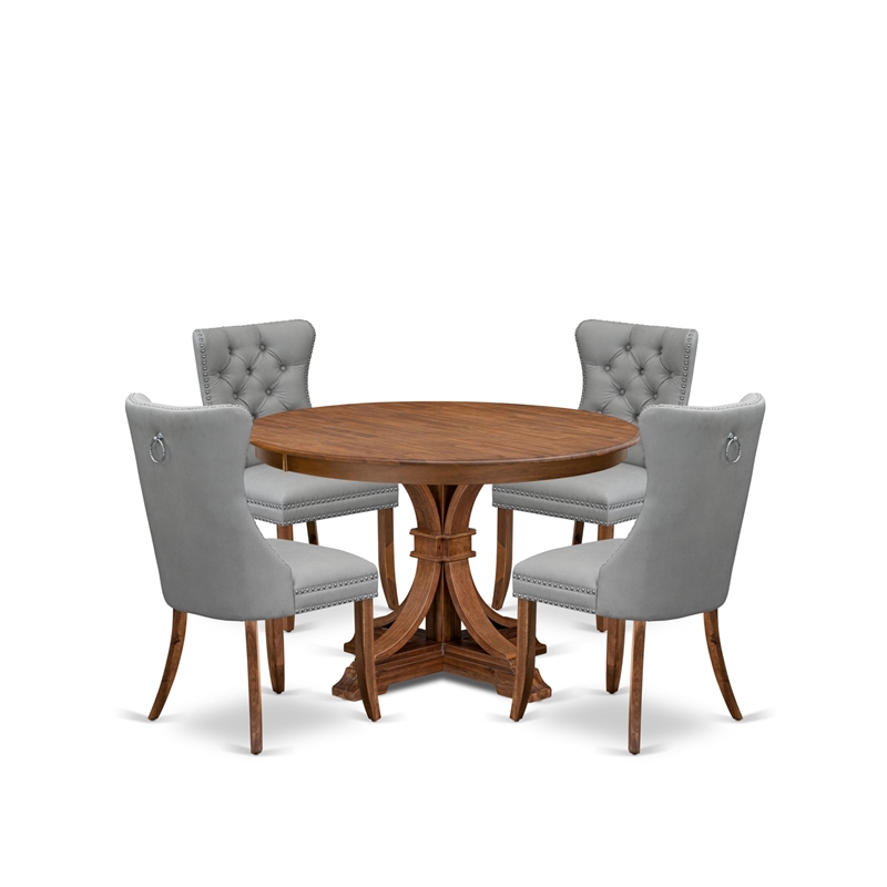 Pemberly Row 5-Piece Dining Set in Walnut with Faux Leather Chairs