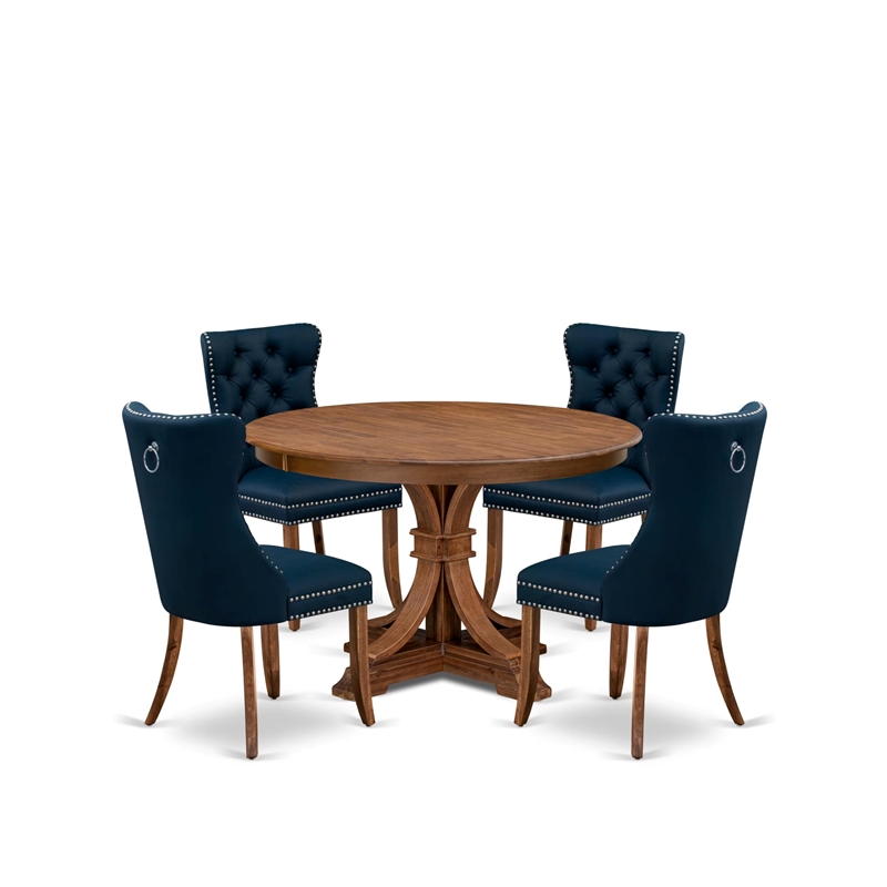 Pemberly Row 5-Piece Dining Room Set in Walnut Finish with Rubberwood