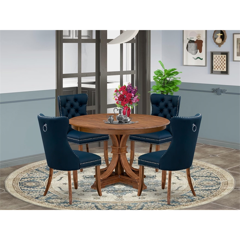 Pemberly Row 5-Piece Dining Room Set in Walnut Finish with Rubberwood