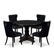 Pemberly Row 5-Piece Round Kitchen Set with Rubberwood in Black Finish
