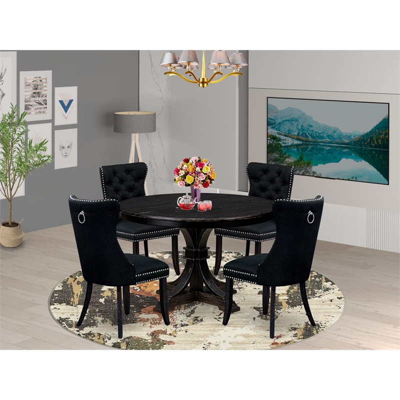 Pemberly Row 5-Piece Round Kitchen Set with Rubberwood in Black Finish