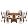 Pemberly Row 7-Piece Dining Set with Wood Table and Grey Linen Chairs