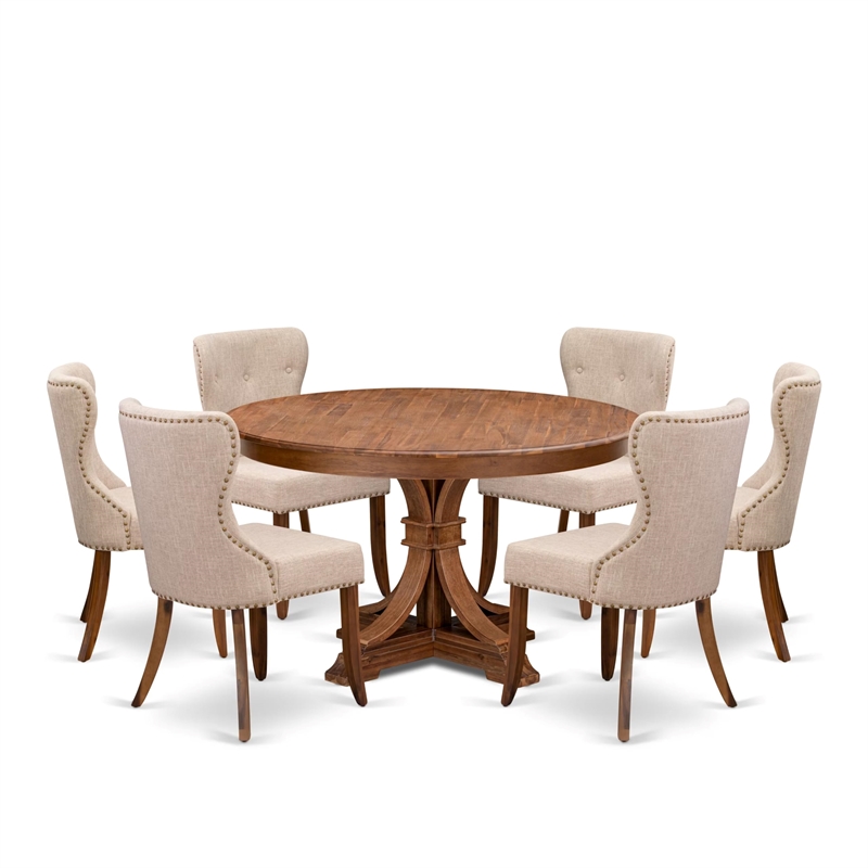 Pemberly Row 7-Piece Dining Table Set in Walnut Finish