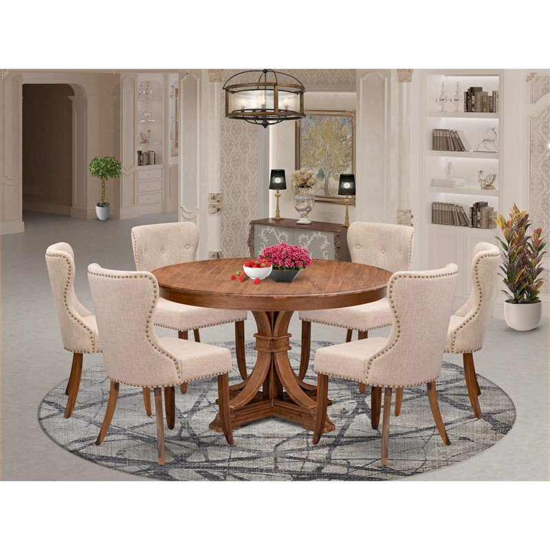 Pemberly Row 7-Piece Dining Table Set in Walnut Finish