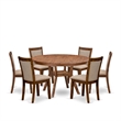 Pemberly Row 7-Piece Mid-Century Dining Set in Walnut with Tan Linen