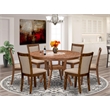 Pemberly Row 7-Piece Mid-Century Dining Set in Walnut with Tan Linen
