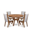 Pemberly Row 5-Piece Mid Century Dining Set in Walnut with Grey Linen Chairs