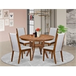 Pemberly Row 5-Piece Mid Century Dining Set in Walnut with Grey Linen Chairs