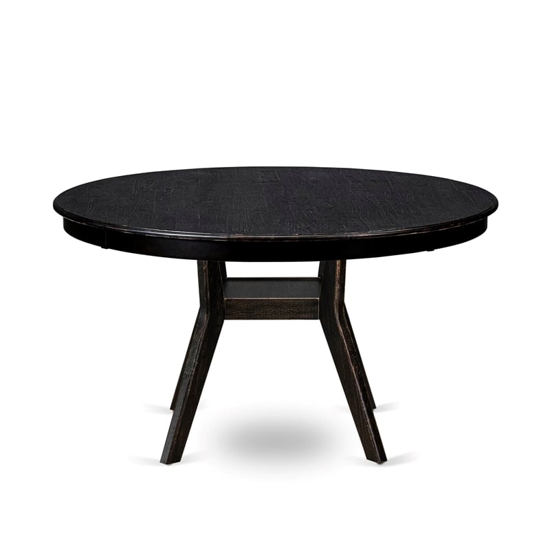 Pemberly Row 7-Piece Round Dining Set with Black Finish and Navy Blue Chairs