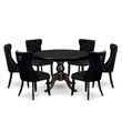 Pemberly Row 7-Piece Round Dining Set in Black Finish with Upholstered Chairs