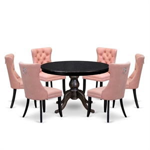 Pemberly Row 7-Piece Round Dining Set in Sand Blasted Black Finish