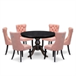 Pemberly Row 7-Piece Round Dining Set in Sand Blasted Black Finish