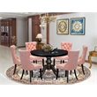 Pemberly Row 7-Piece Round Dining Set in Sand Blasted Black Finish