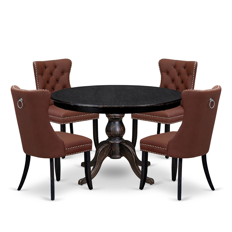 Pemberly Row 5 Piece Round Kitchen Set in Sand-Blasted Black Finish