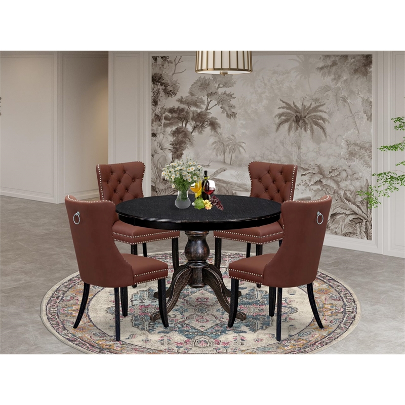 Pemberly Row 5 Piece Round Kitchen Set in Sand-Blasted Black Finish