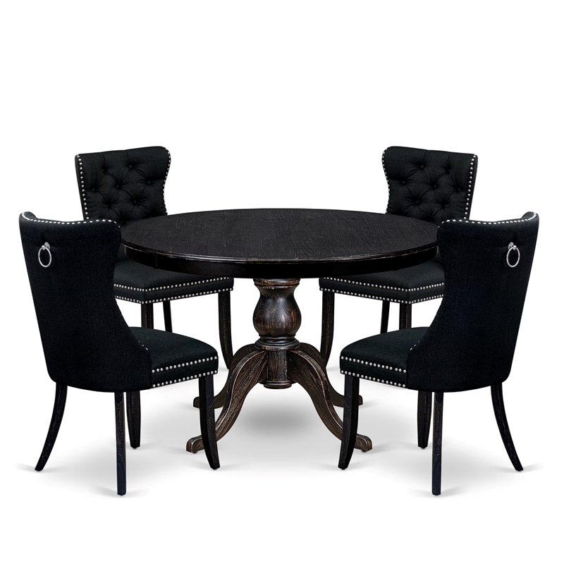 Pemberly Row 5 Piece Round Dining Table Set in Sand-Blasted Black Finish