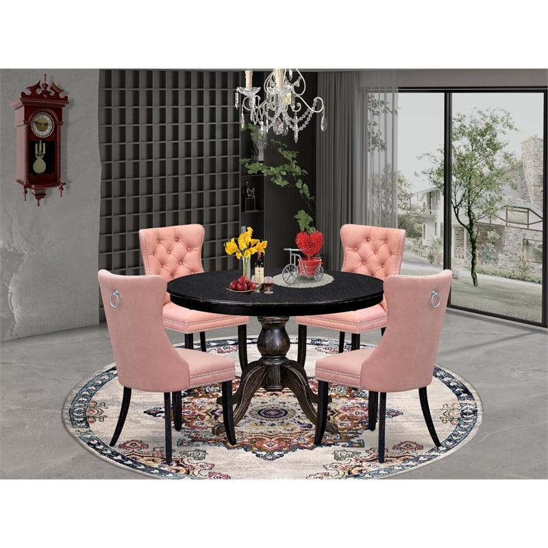 Pemberly Row 5 Piece Round Dinette Set in Sand-Blasted Black Finish